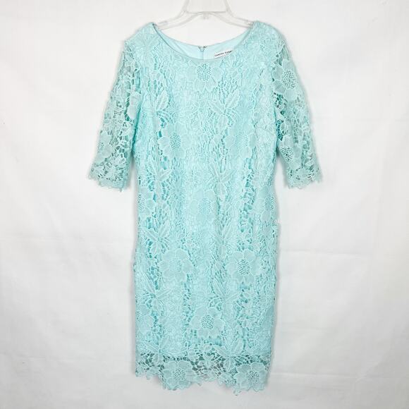 Sandra Darren Crochet Elbow Sleeve Midi Shift Dress Size 12 - Picture 1 of 11